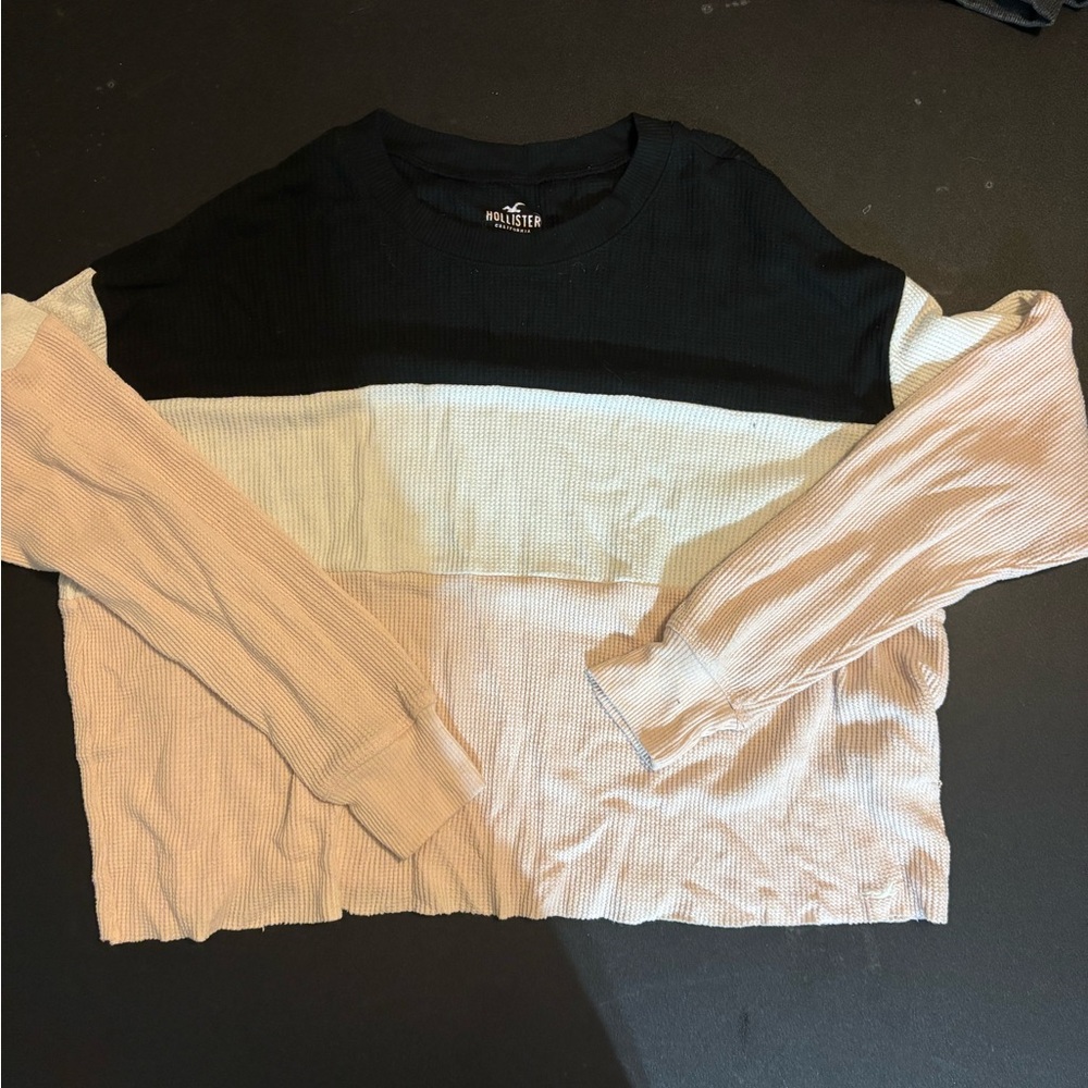 Hollister Black and Cream Long Sleeve Top